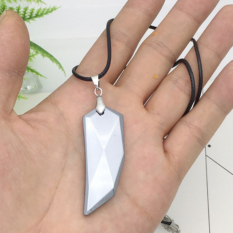 Terahertz Stone  Faceted Feather Necklace.  18mm x 50mm